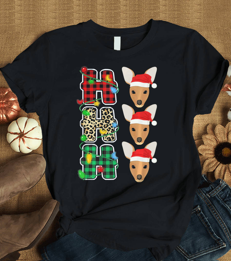 HO HO HO Plaid Lights Kangaroo Santa Hat Leopard T-Shirt