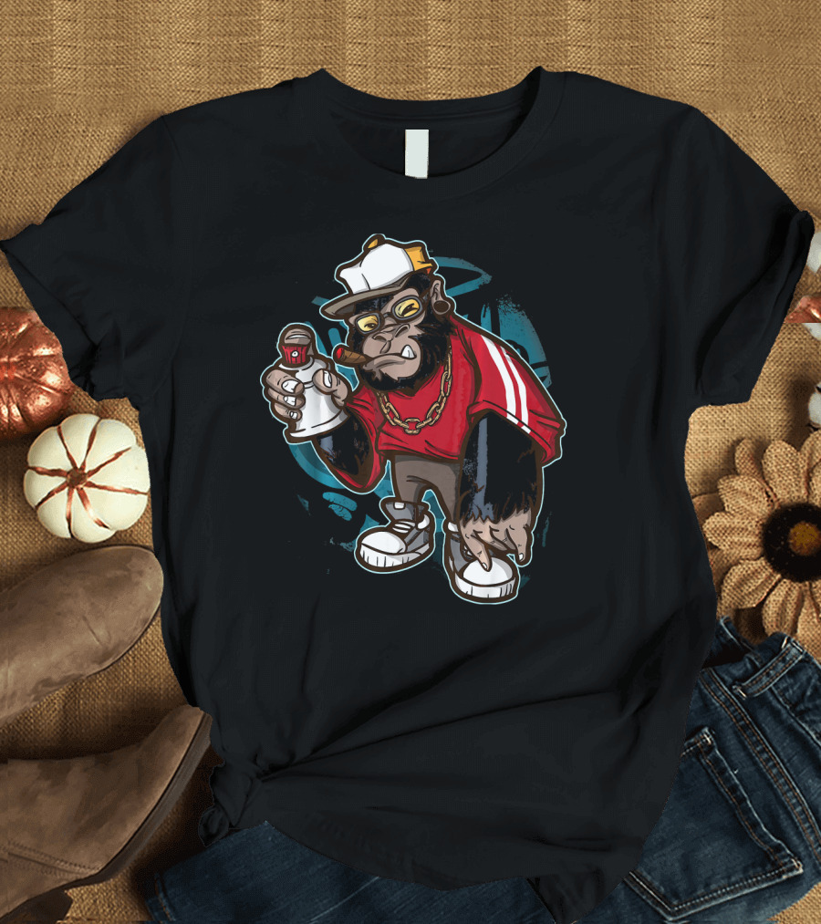 Graffiti Gorilla Hip Hop Street Art Urban Style Character with Spray Can and Chain T-Shirt