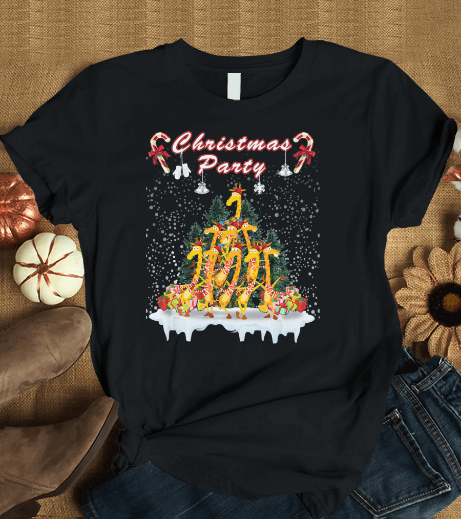 Christmas Party Giraffe Candy Cane T-Shirt