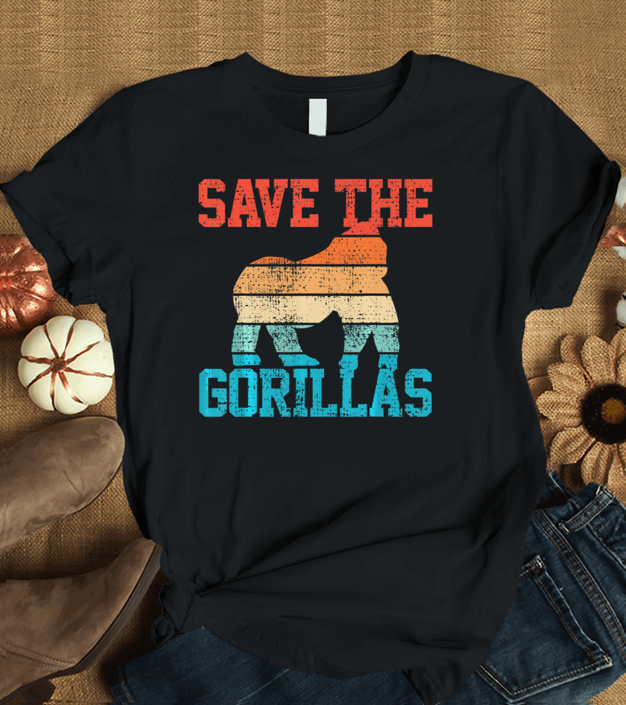 SAVE THE GORILLAS Rainforest Gorilla Stripe Conservation Vin T-Shirt