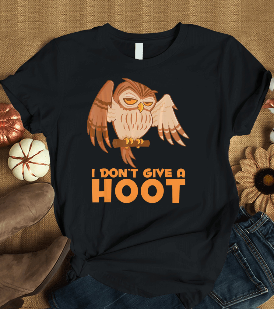 I Don't Give a Hoot Grumpy Cartoon Owl T-Shirt