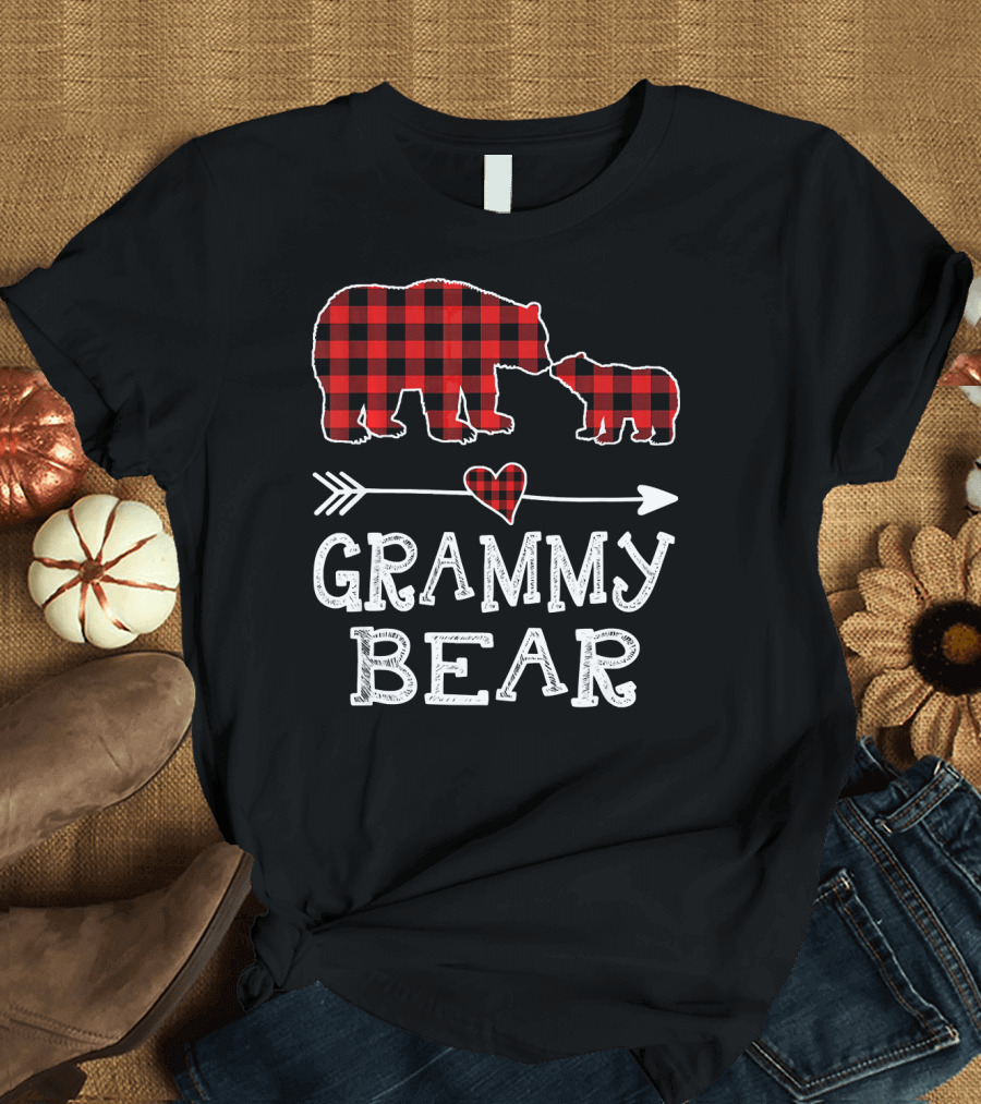 Grammy Bear Red Plaid Buffalo Check Christmas T-Shirt