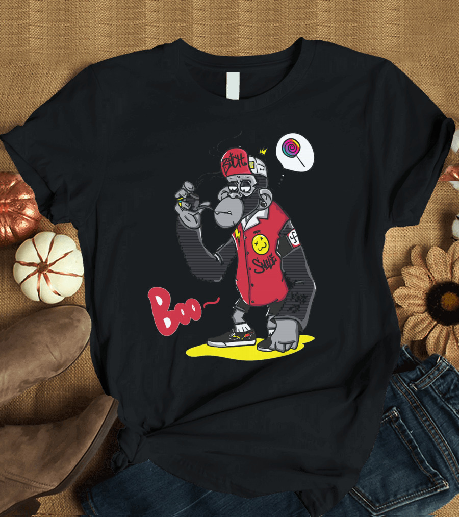 Boo Boys Swag Gorilla with Lollipop and Street Style Jacket T-Shirt