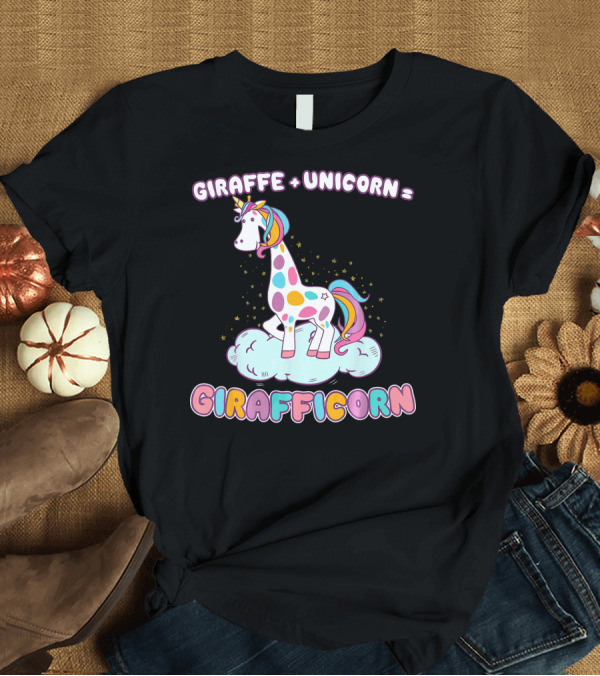 T-Shirt: Giraffe + Unicorn Equals Girafficorn Rainbow Spots Cloud Stars T-Shirt Giraffe + Unicorn Equals Girafficorn Rainbow Spots Cloud Stars T-Shirt