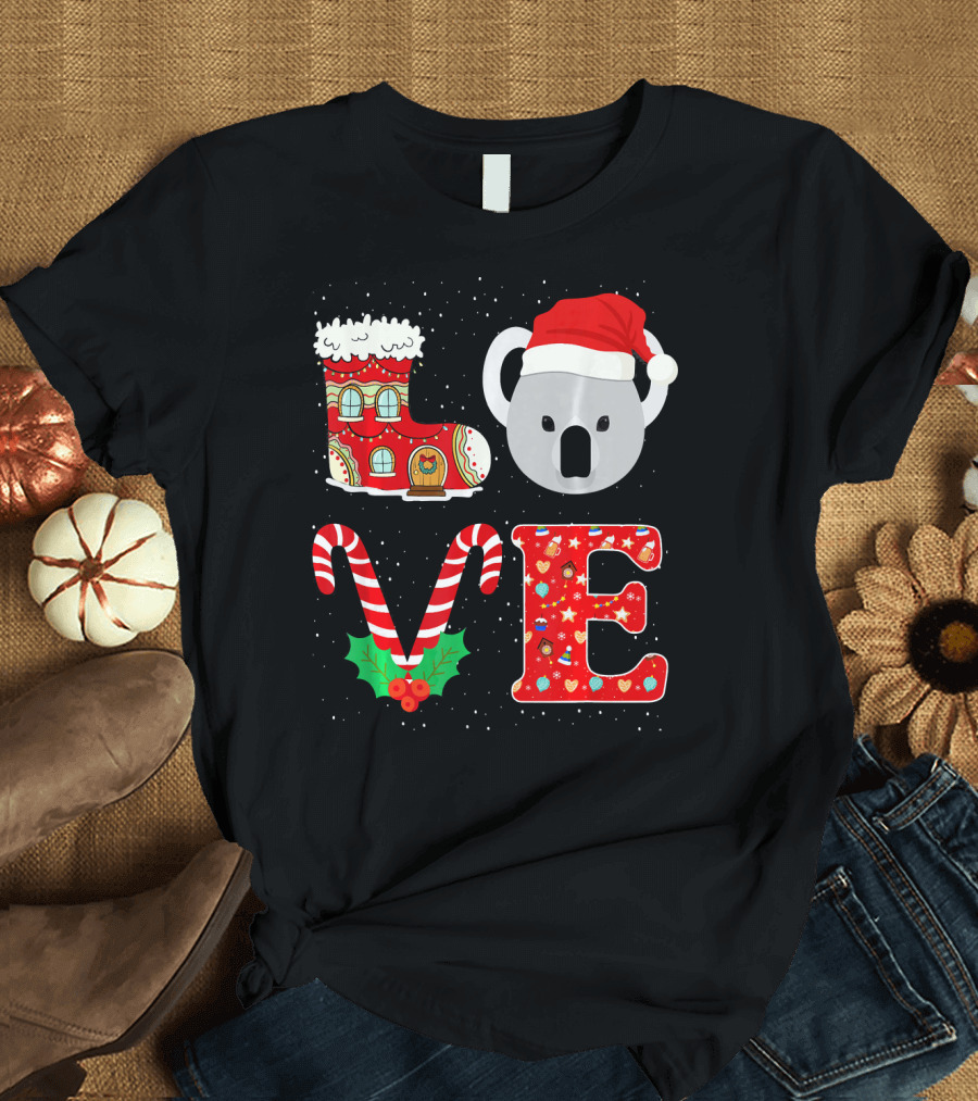 I Love My Koala Christmas Santa Hat Candy Cane Boot T-Shirt