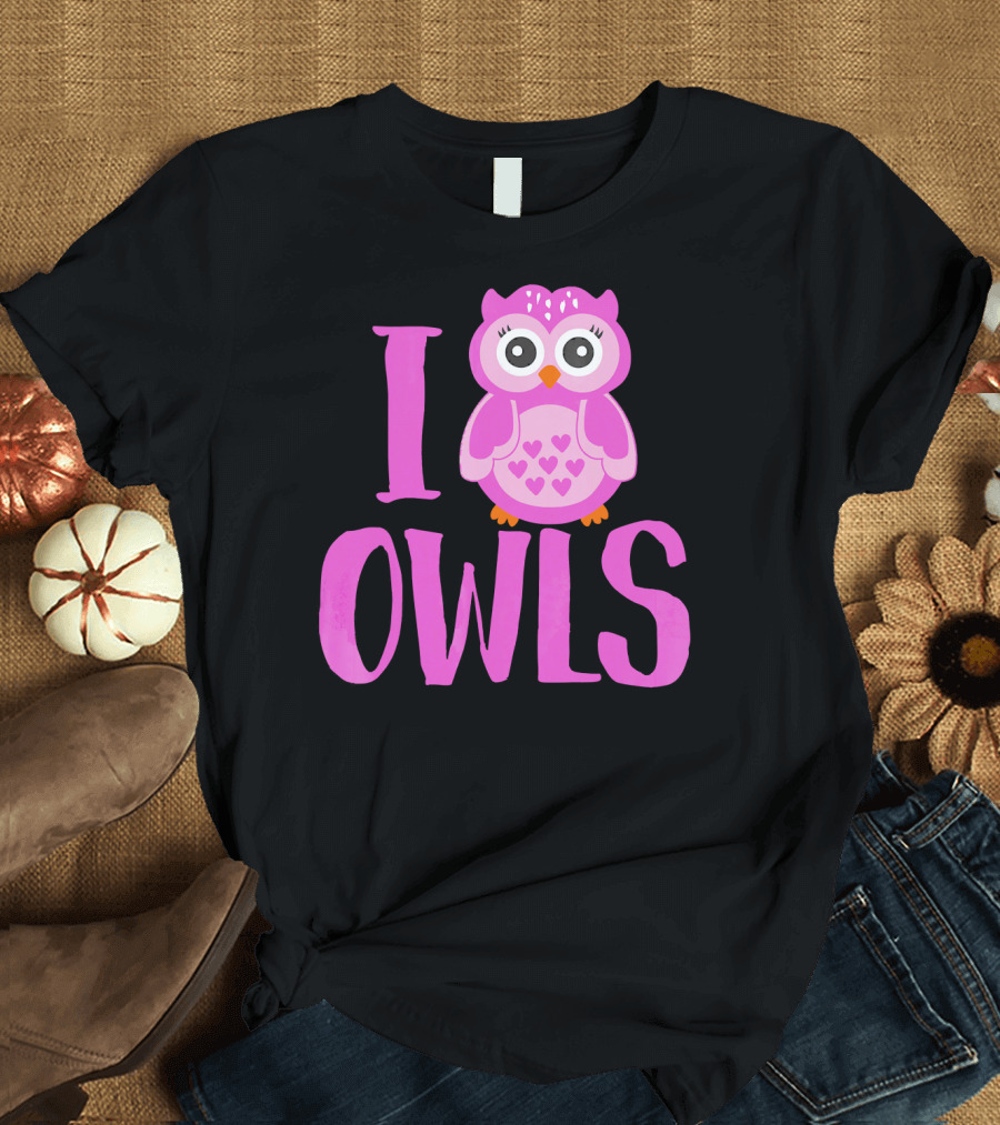 I Love Owls Pink Owl Hearts T-Shirt