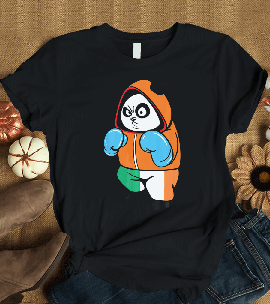 Ireland Boxing Panda in Irish Flag Hoodie and Gloves T-Shirt