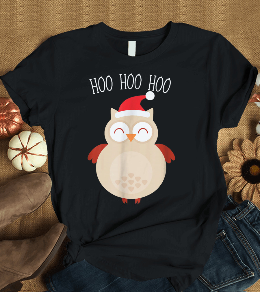 Hoo Hoo Hoo Merry Christmas Owl Santa Hat T-Shirt