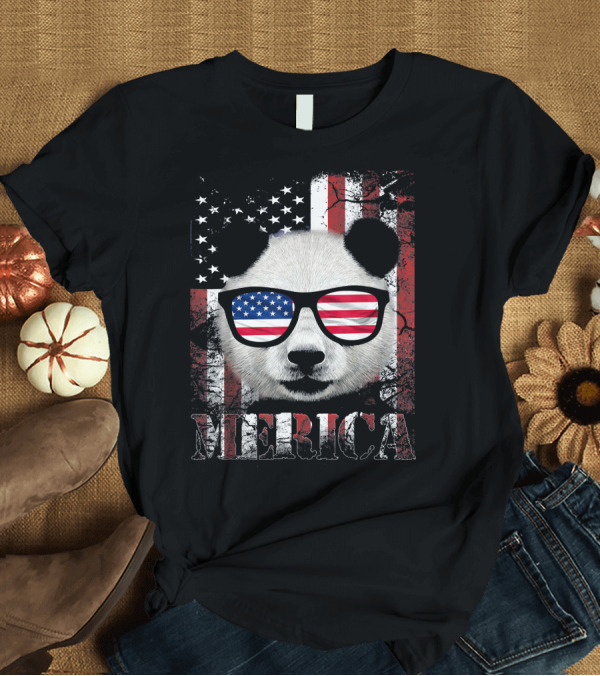 T-Shirt: MERICA USA 4th of July America Panda Flag T-Shirt MERICA USA 4th of July America Panda Flag T-Shirt