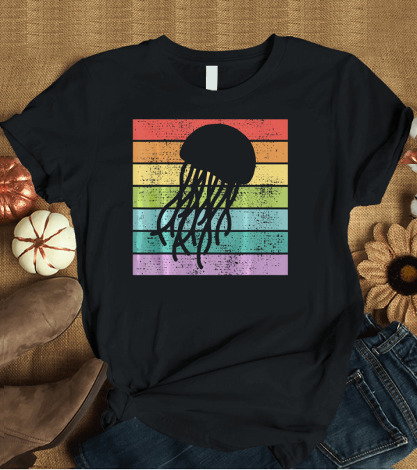 T-Shirt: Jellyfish Biology Marine Retro Rainbow T-Shirt Jellyfish Biology Marine Retro Rainbow T-Shirt