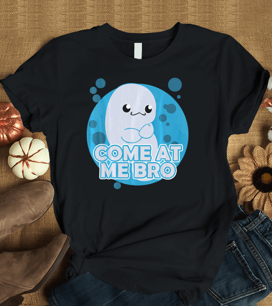 Kawaii Manatee Come at Me Bro Novelty Circular Blue Background T-Shirt