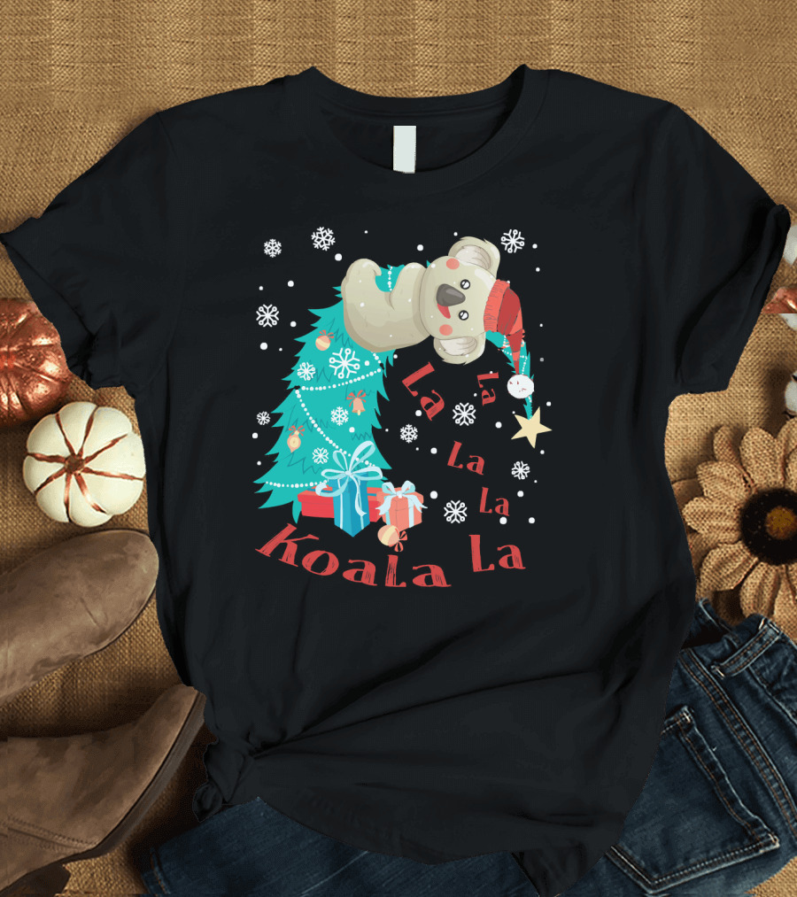 Koala La La La Christmas Tree with Snowflakes and Gifts T-Shirt
