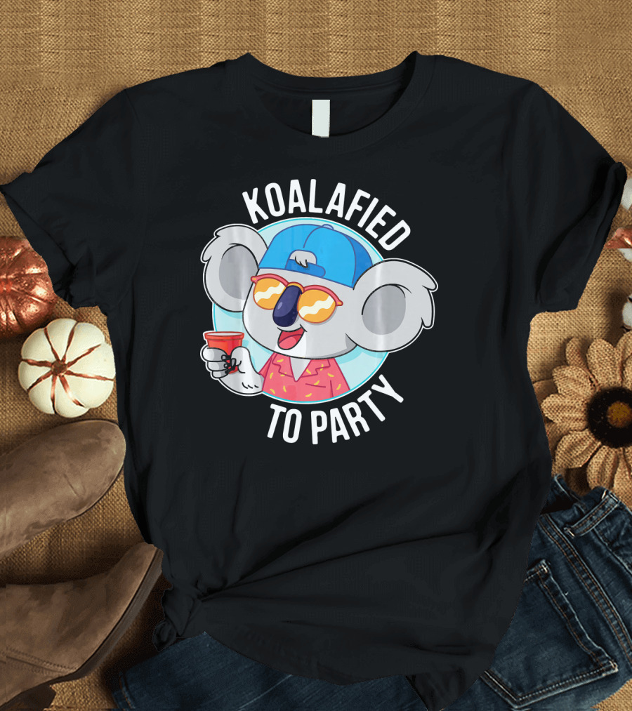 Koalafied to Party Funny Koala Drinking in Sunglasses and Hat T-Shirt