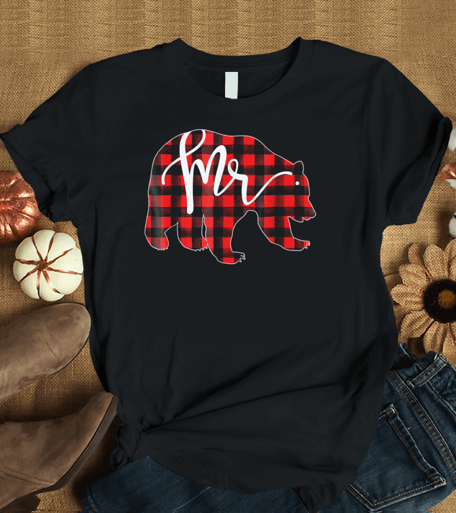 Mr Bear Red Plaid Mens T-Shirt