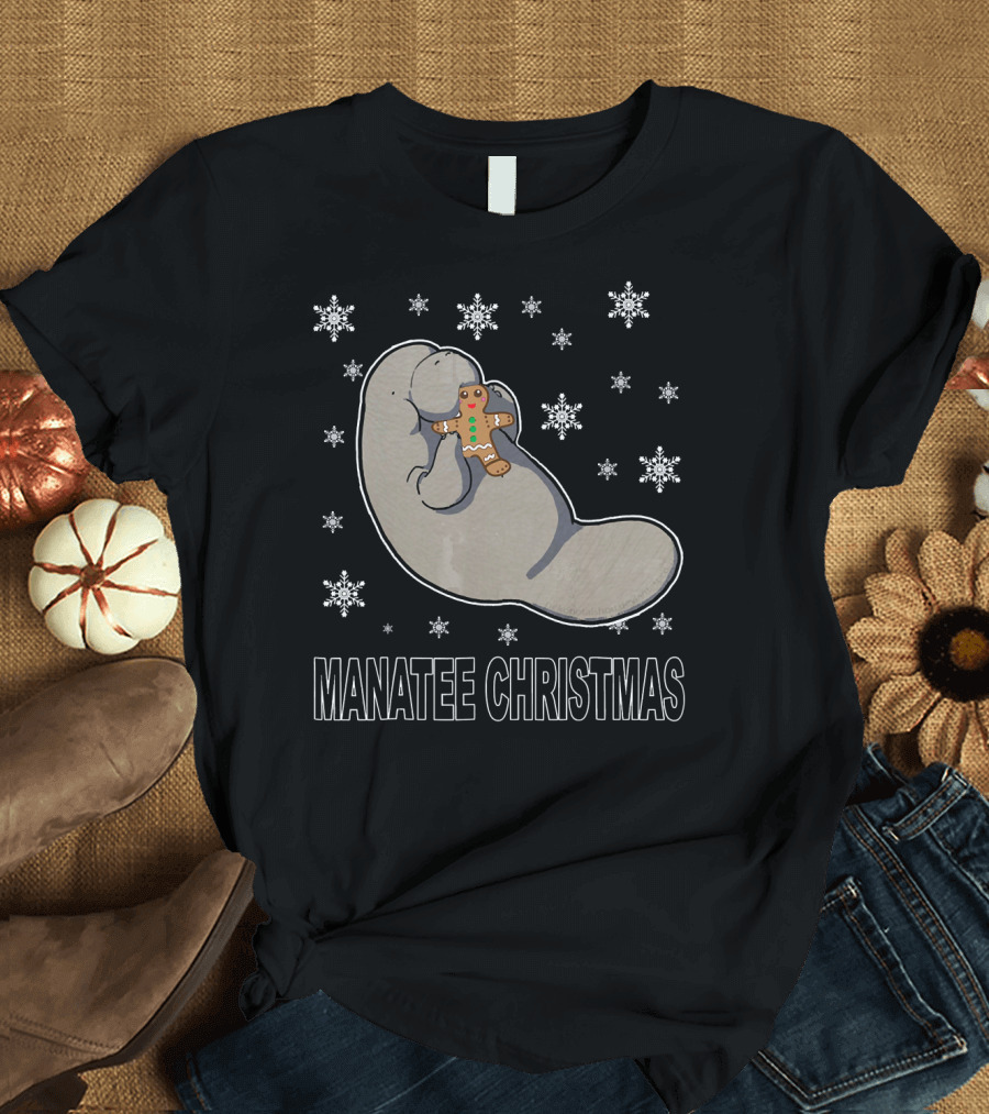 Manatee Christmas Sea Cow with Gingerbread and Snowflakes Xmas Party Ugl T-Shirt