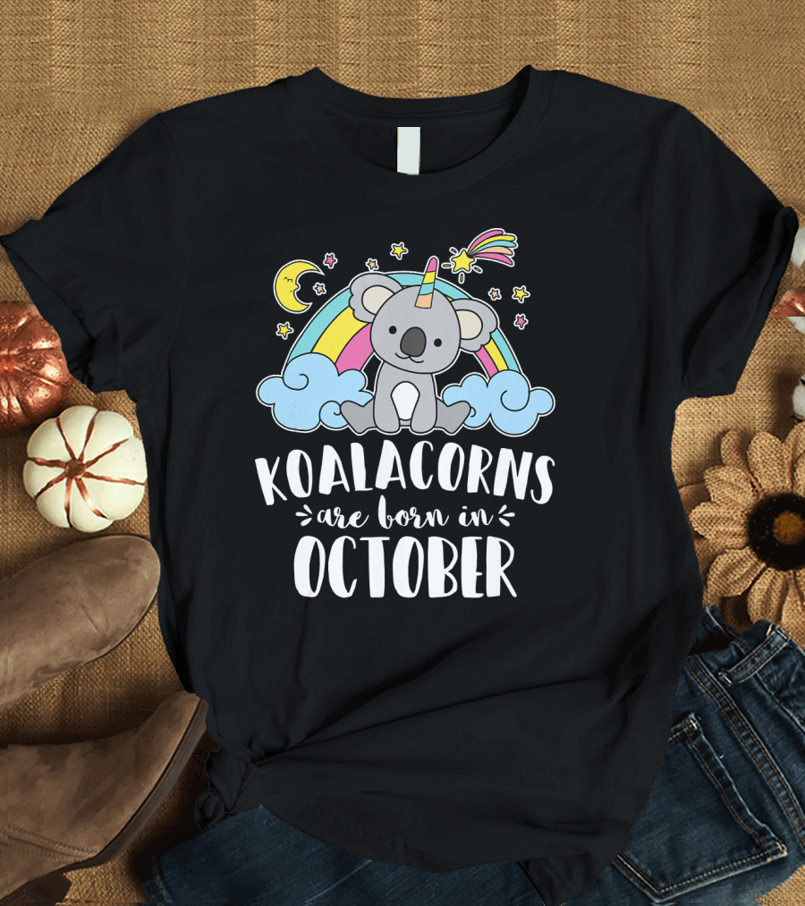 Koalacorns Are Born in October Rainbow Moon Stars Clouds T-Shirt