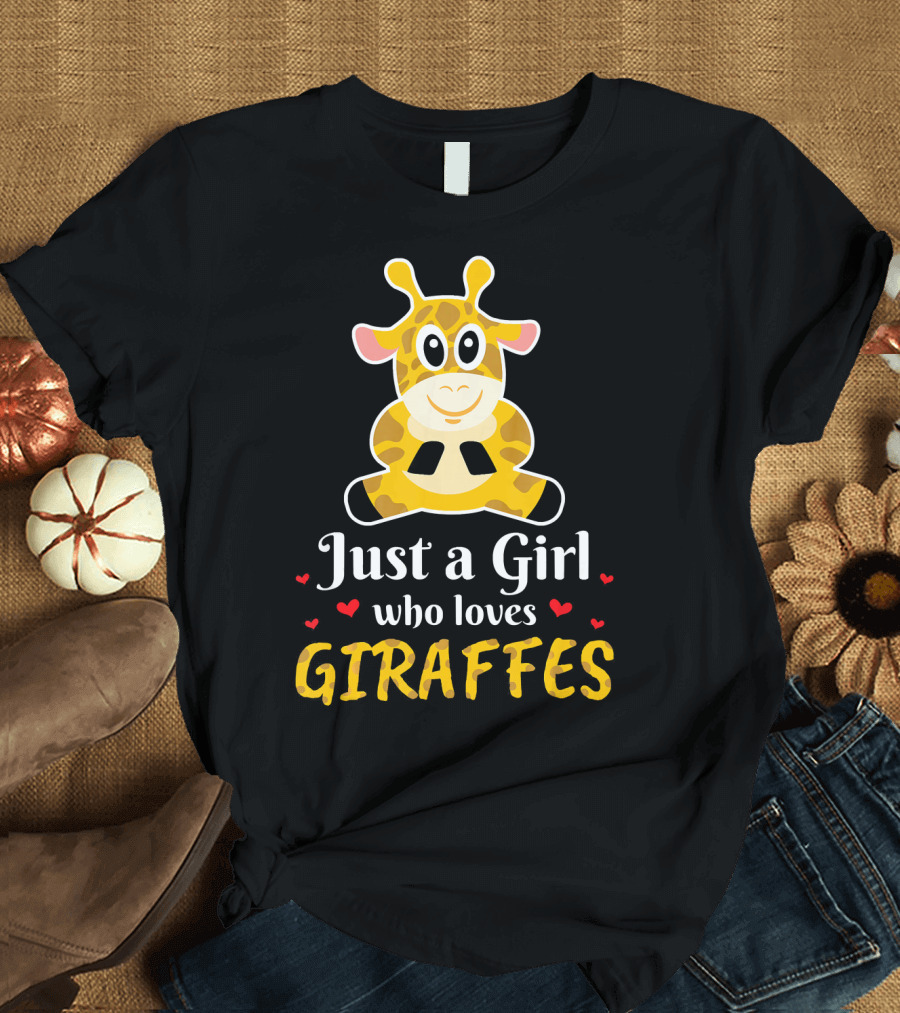 Just A Girl Who Loves Giraffes With Heart Accents T-Shirt