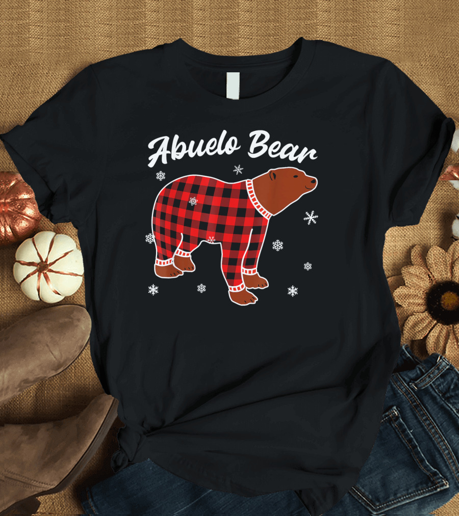 Abuelo Bear Red Plaid Matching Snowflakes T-Shirt