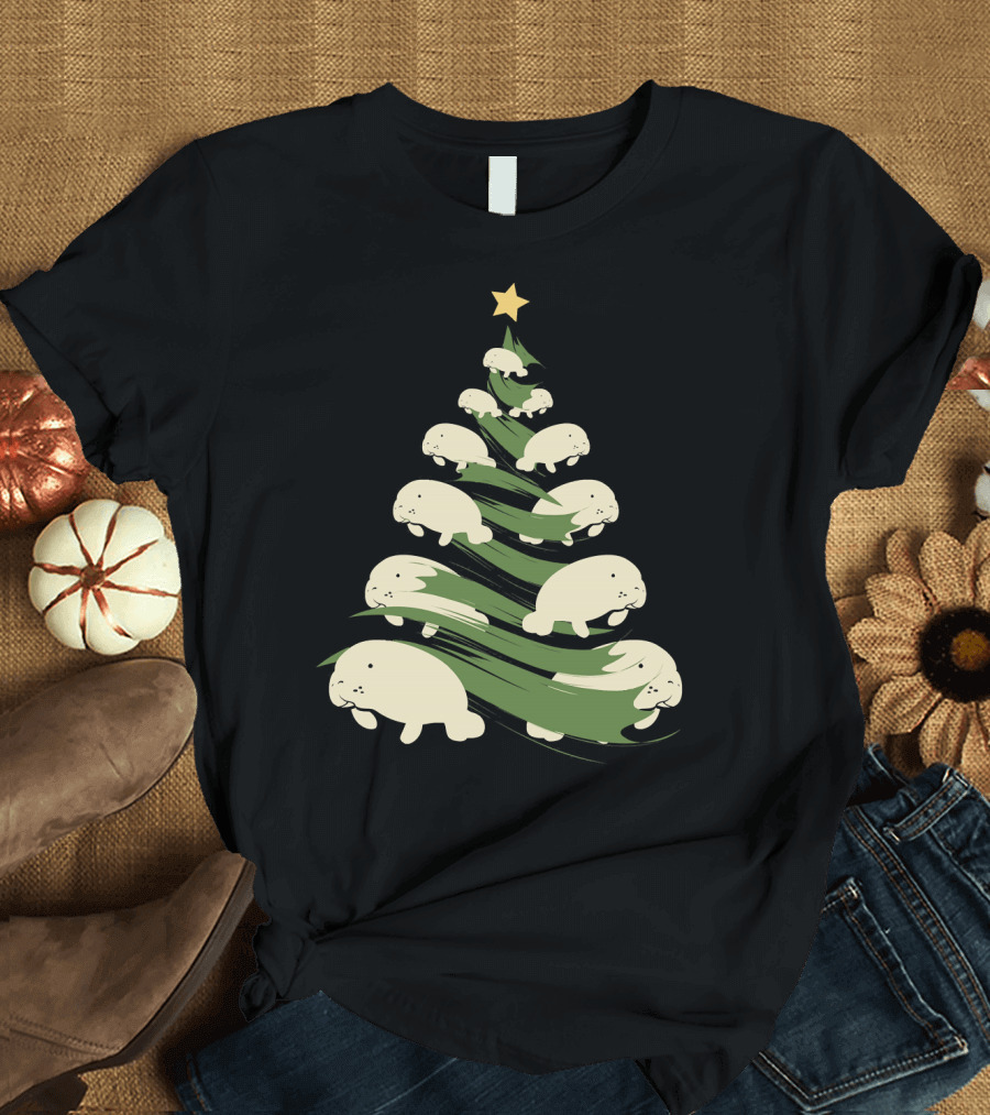 Manatee Christmas Tree with Star T-Shirt