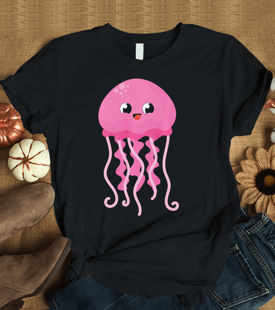 Kids Kawaii Pink Cartoon Jellyfish Clothes Med T-Shirt