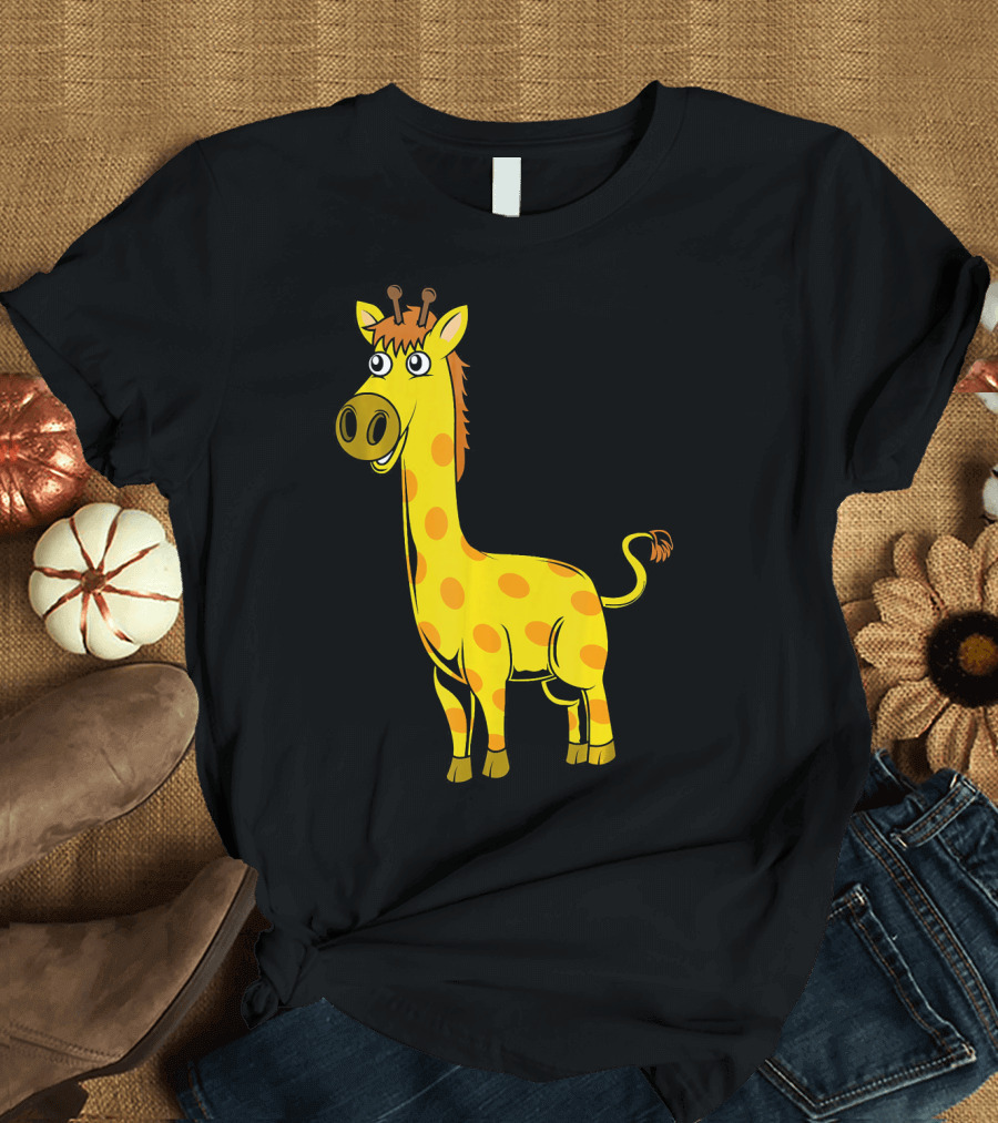Kiddy Giraffe Animal Wildlife Tallest Cartoon Drawing T-Shirt