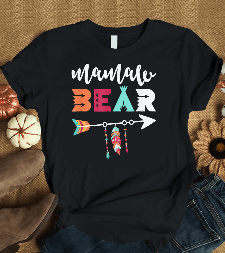 Mamaw Bear with Colorful Arrow and Feathers T-Shirt