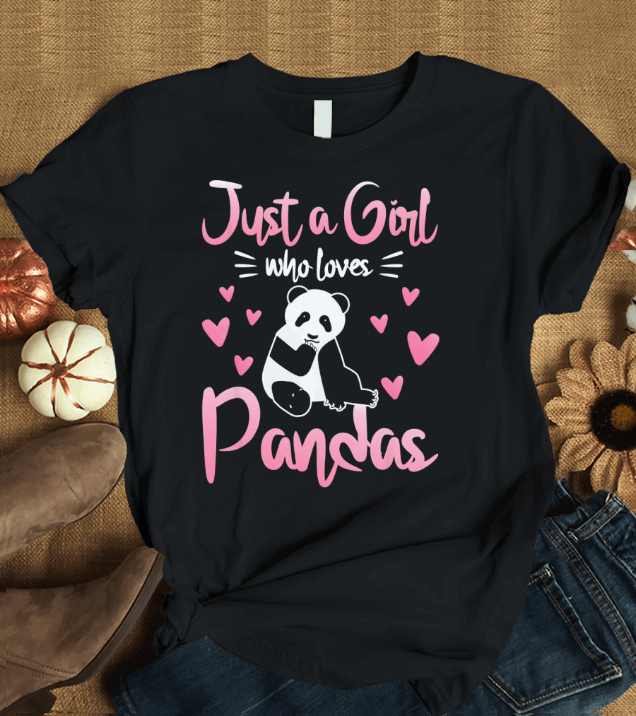 Just a Girl Who Loves Pandas Cute Panda with Pink Hearts T-Shirt