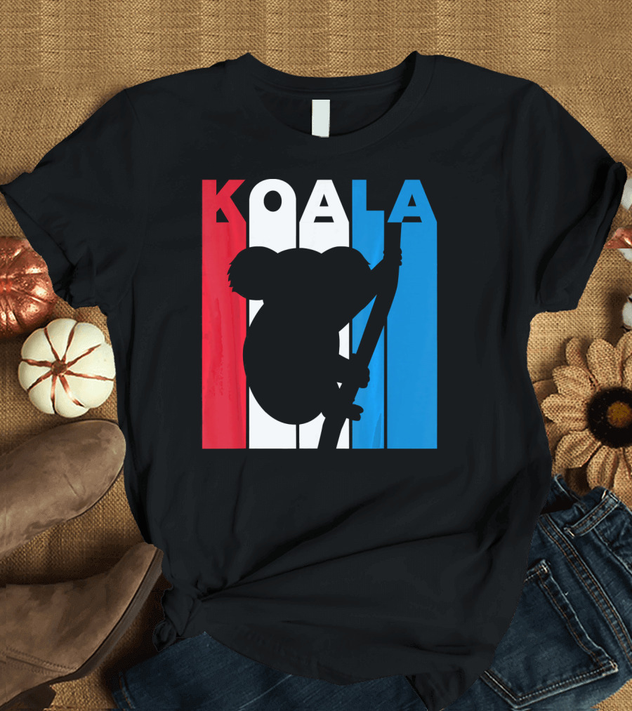 Koala Silhouette Against Red White Blue Stripes for Australia Lovers T-Shirt