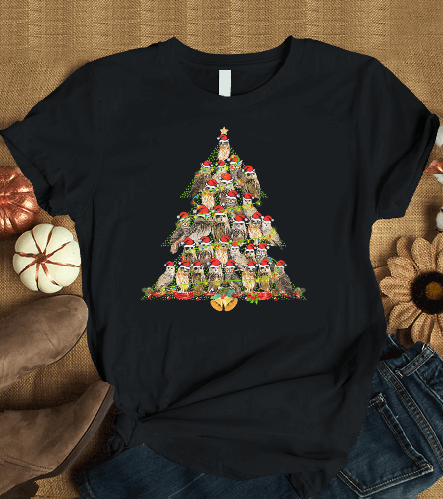 Merry Christmas Owl Xmas Tree Funny Owls T-Shirt