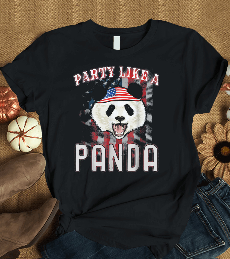 Party Like a Panda American Flag Hat 4th of July T-Shirt