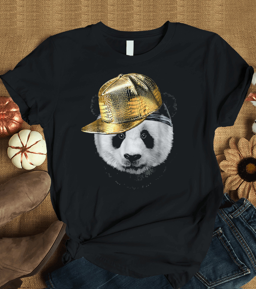 Rapper Giant Panda in Gold Hip Hop Cap T-Shirt