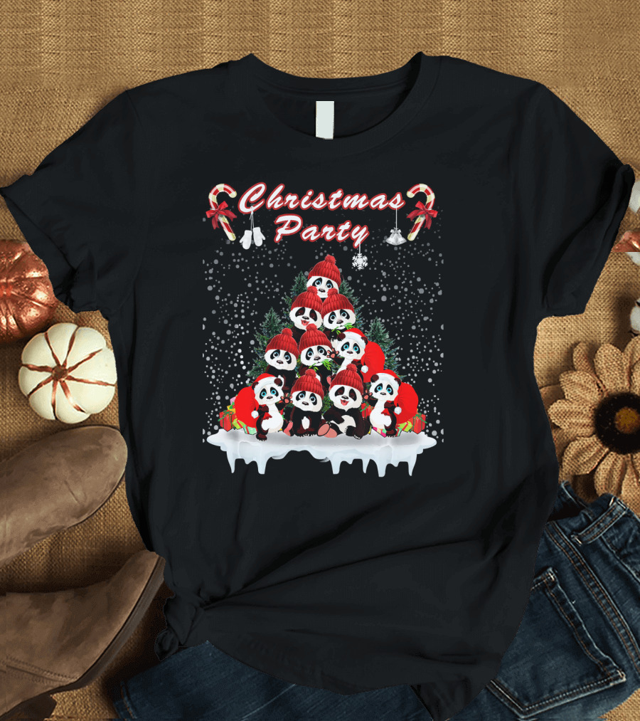 Christmas Party Festive Panda Gathering T-Shirt