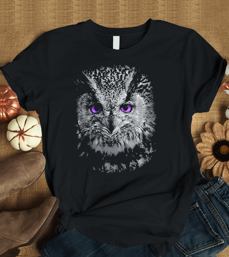 Violet Eyes Owl Face Owl Head T-Shirt