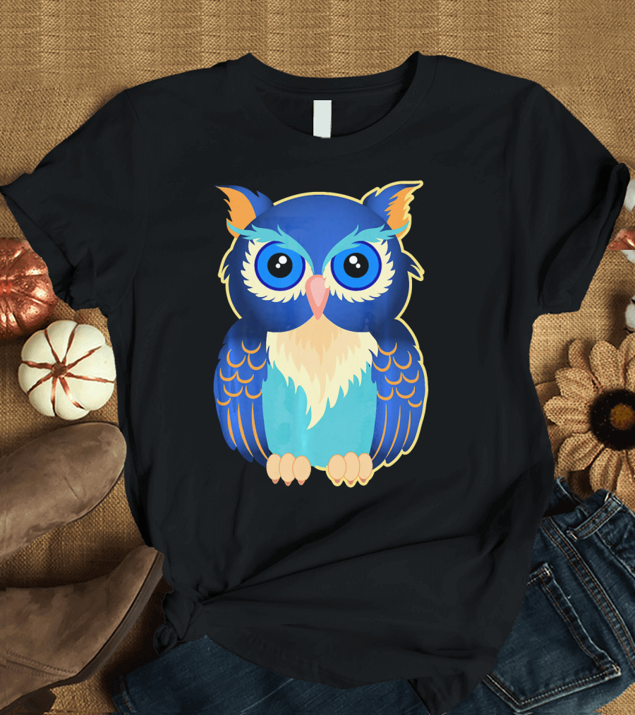 Night Owl Cool Bird Blue Vibrant Color T-Shirt