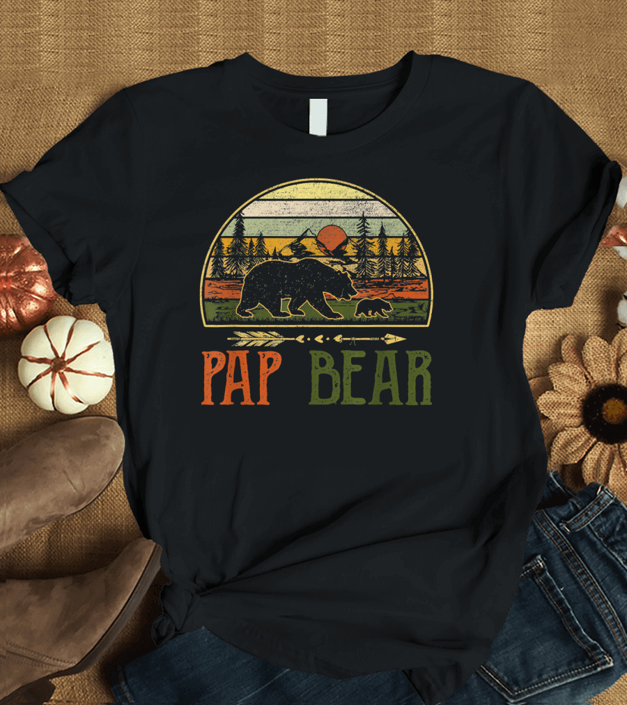 Pap Bear Vintage Daddy Wildling Sunset Forest Scene Bears T-Shirt