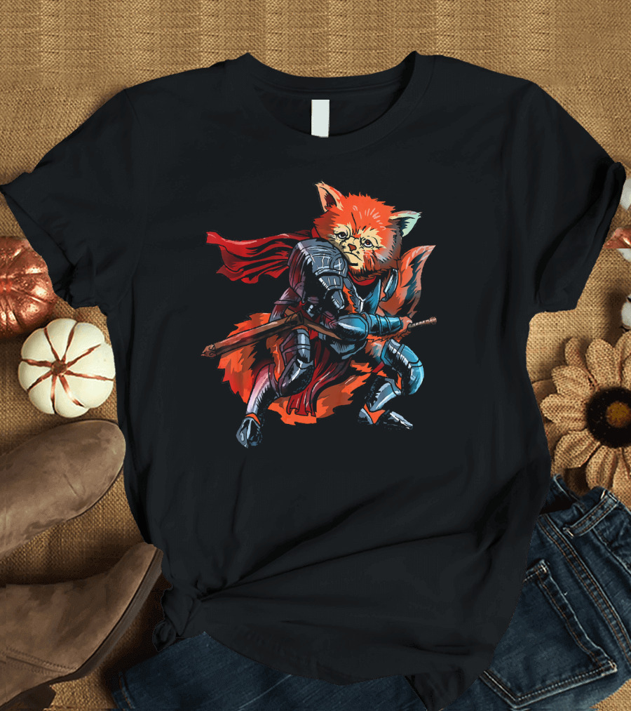 Red Panda Knight Cute Animal Funny Cavalier Armor Sword T-Shirt