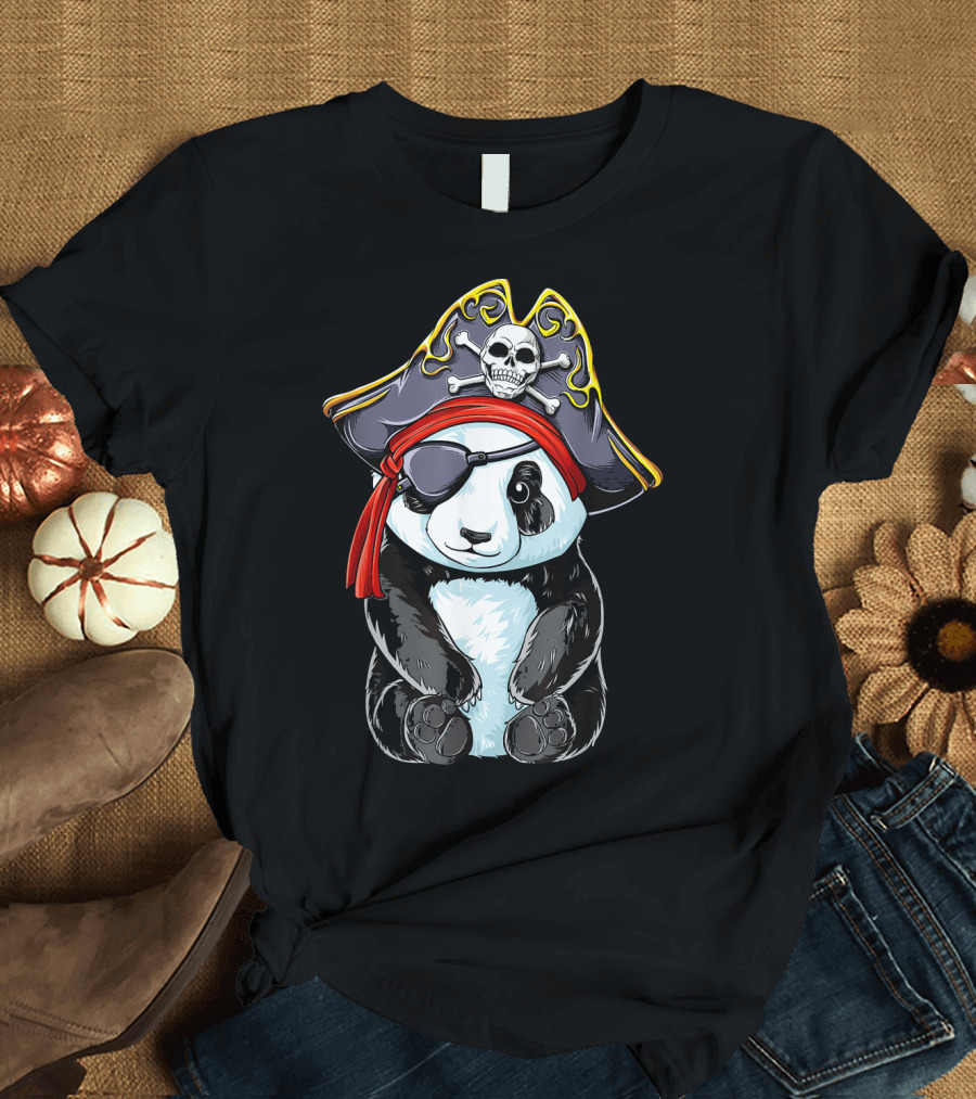 Panda Pirate With Skull Hat and Eyepatch T-Shirt