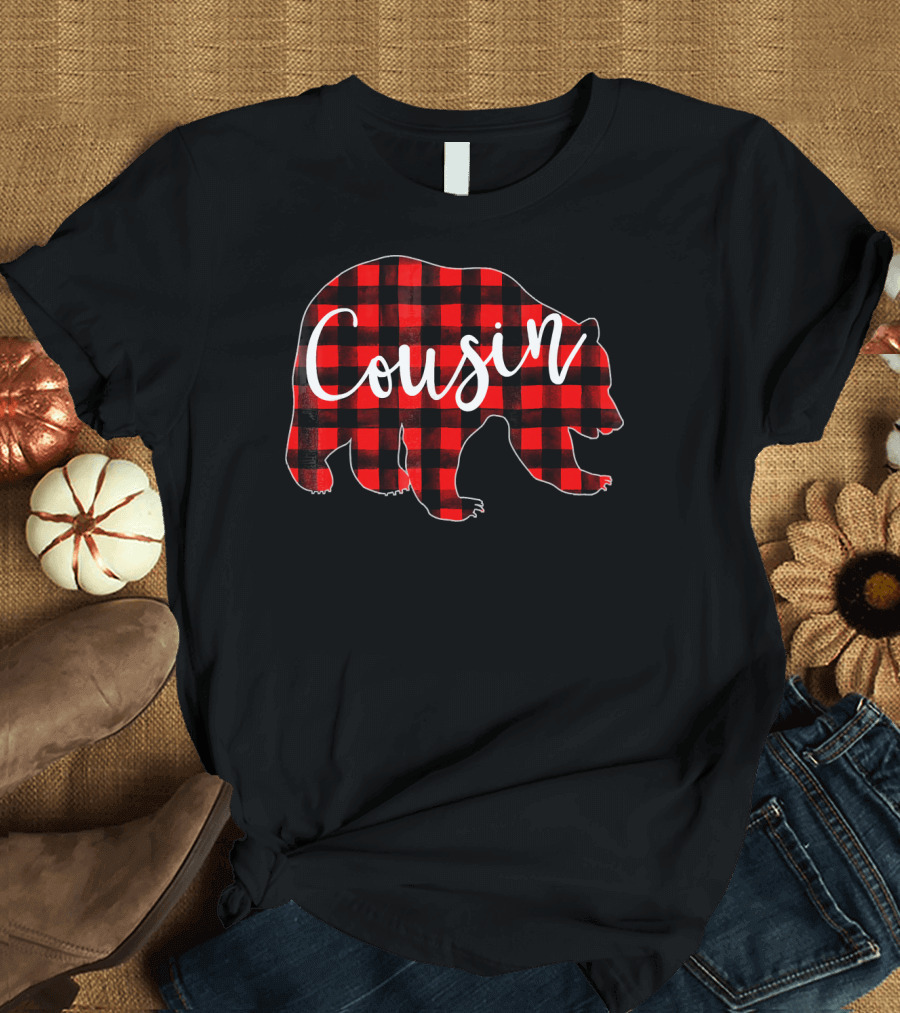 Cousin Bear Red Plaid Matching Pajama T-Shirt