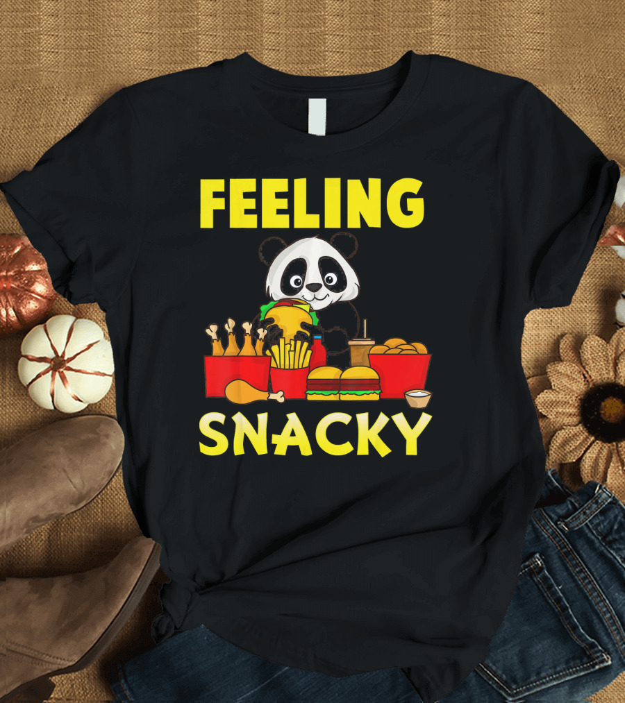 Feeling Snacky Panda Bear Snacks with Burgers and Fries T-Shirt