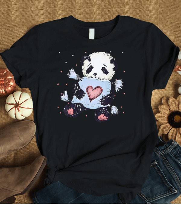 T-Shirt: Panda Hugging Heart Pillow Valentine Love T-Shirt Panda Hugging Heart Pillow Valentine Love T-Shirt