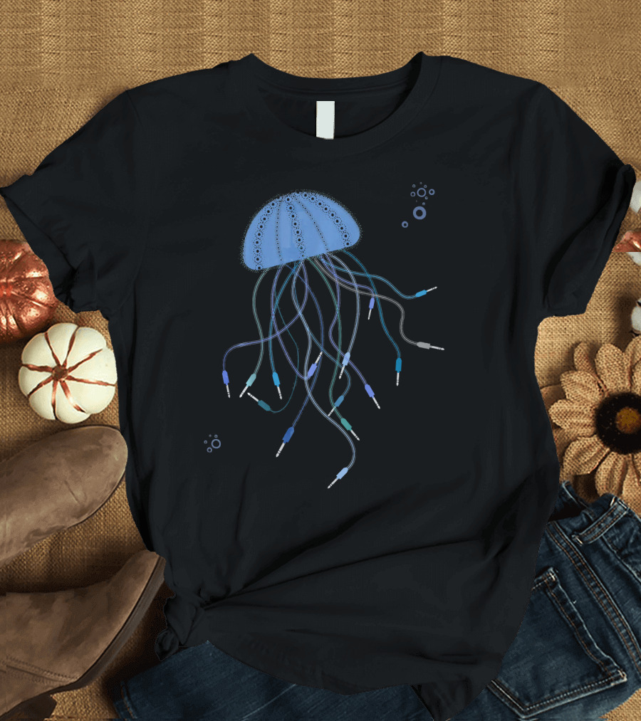 Modular Jellyfish Synth Audio Cables Art with Jack Plugs T-Shirt
