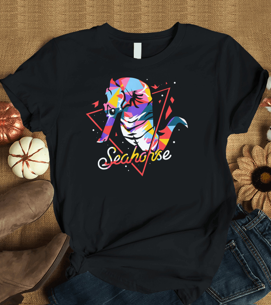 Seahorse Polygon Art Vibrant Ocean T-Shirt
