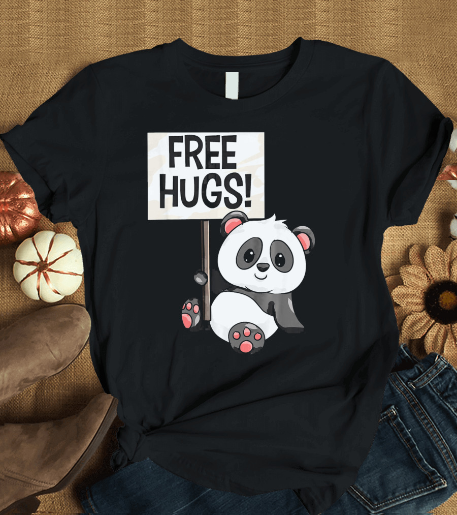 Free Hugs Cute Panda Bear with Sign T-Shirt