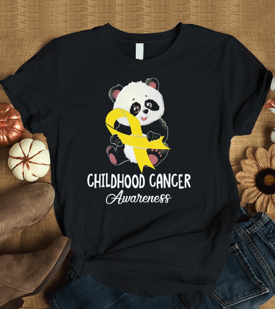 Panda Childhood Cancer Awareness Yellow T-Shirt