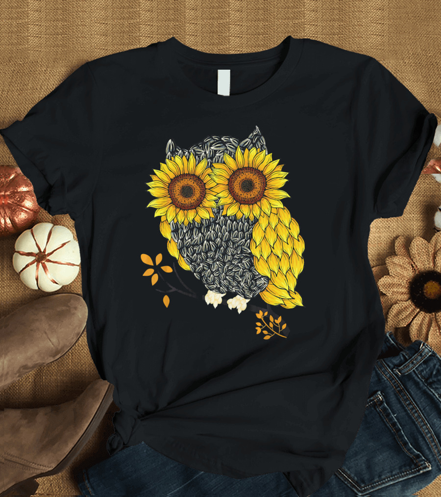 Sunflower Seeds Owl with Sunflower Eyes Halloween Bird Lover T-Shirt