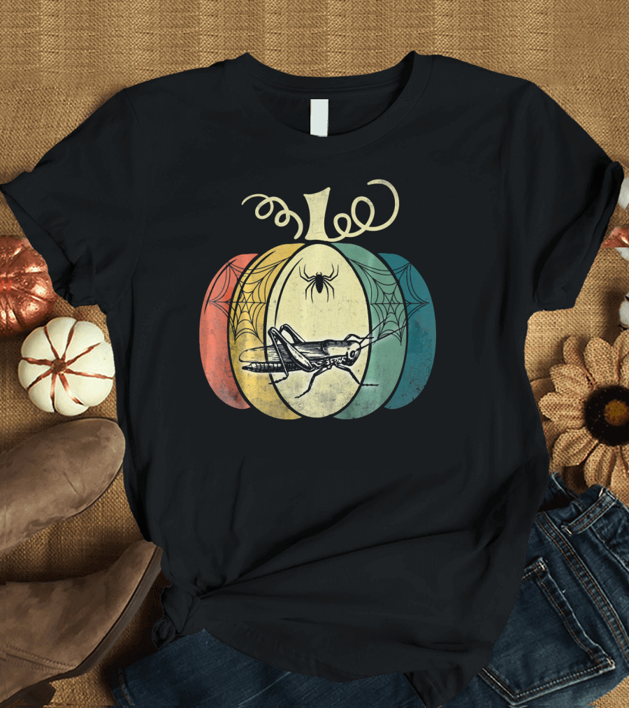 Vintage Grasshopper Spider Pumpkin with Webs T-Shirt