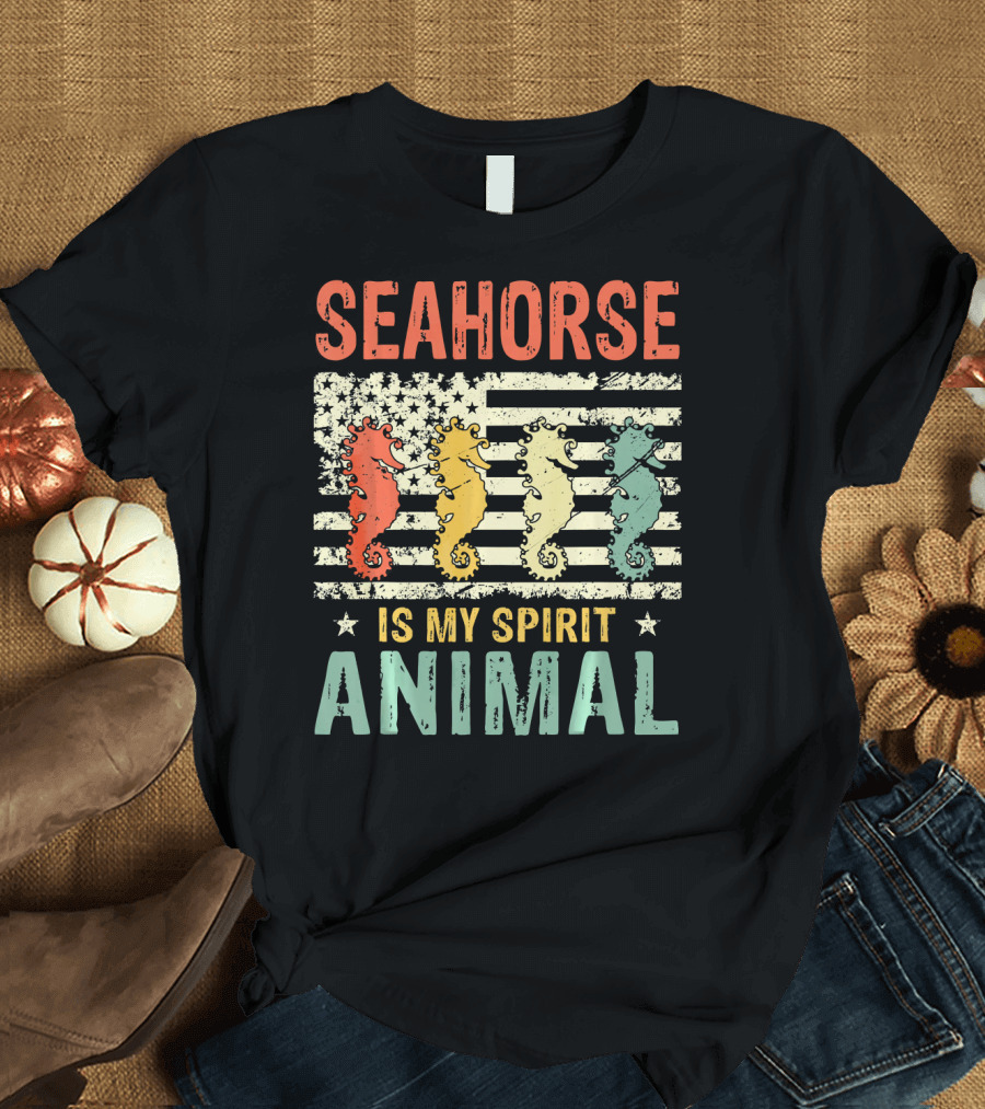 Vintage Seahorse Is My Spirit Animal Flag Retro Colors T-Shirt