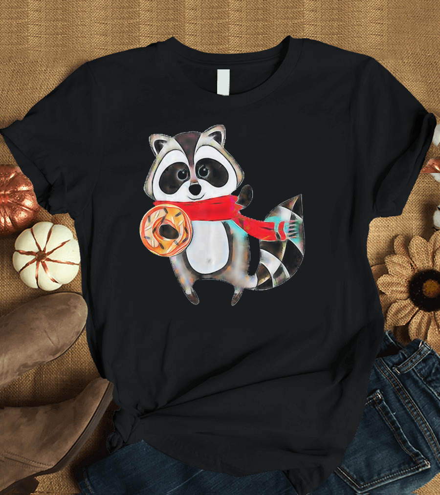 Trash Panda Raccoon with Scarf and Donut T-Shirt