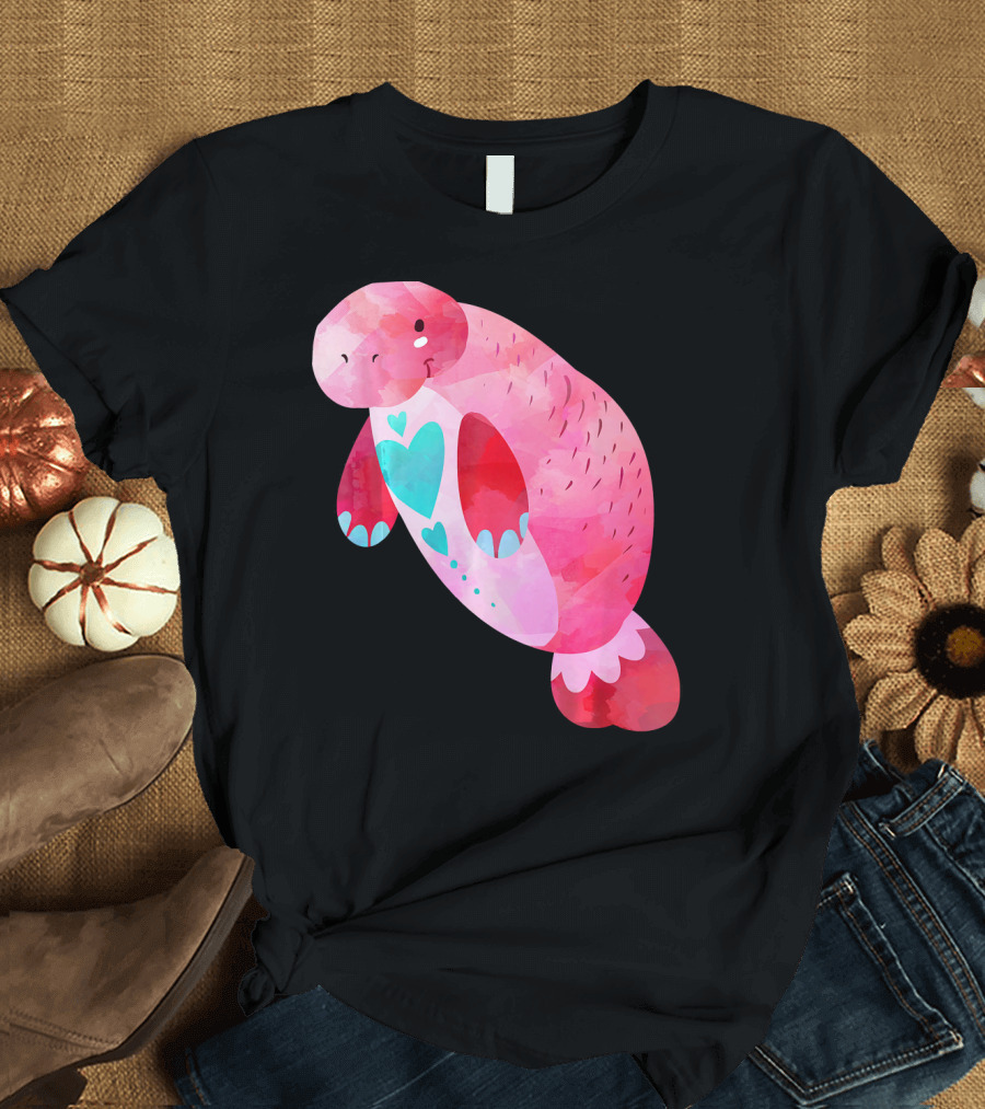Valentines Day Cute Heart Manatee Kids School T-Shirt