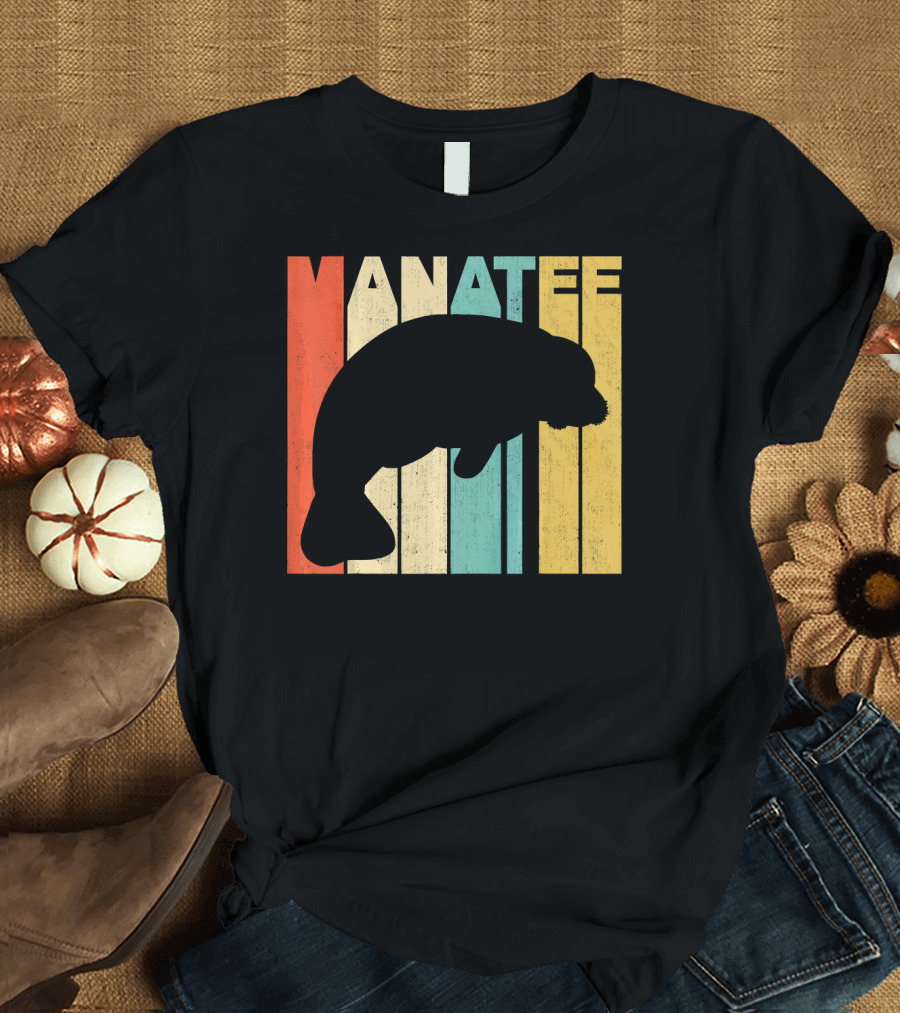 Vintage Striped Manatee Retro T-Shirt